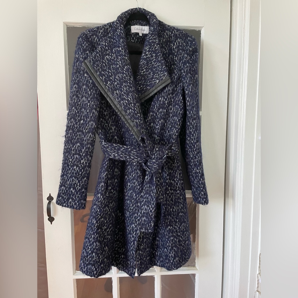 Calvin Klein Wool Coat Faux Leather Blair Waldorf Gossip Girl
